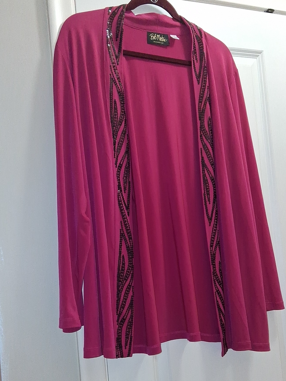 Bob Mackie Wearable Art Open-Front Cardigan with Beaded Trim